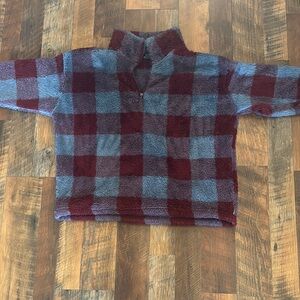 Eddie Bauer Kids Checkered Fleece Pullover - Burgundy and Blue